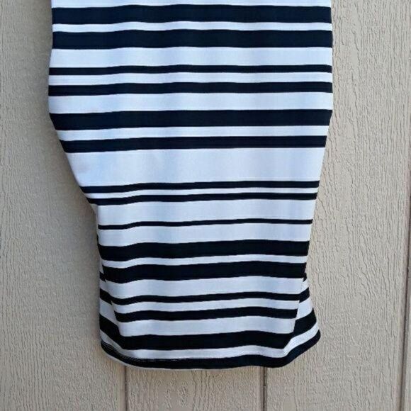 New York & Company Sleeveless Mock Wrap Draped Metallic Black Striped Blouse Sz - Picture 8 of 8